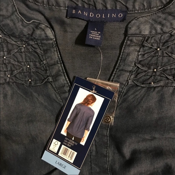 Bandolino Tops - NWT Bandolino Dark Wash Denim Henley Shirt Large